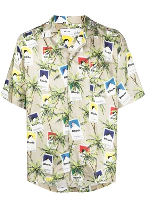 RHUDE cigarette-print silk shirt - Neutrals
