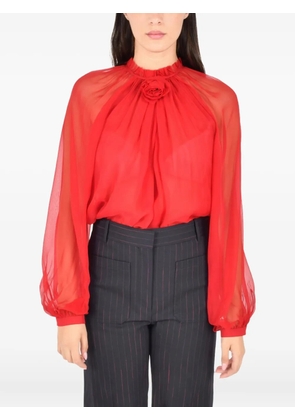 Alberta Ferretti rose-detail high-neck blouse - Red