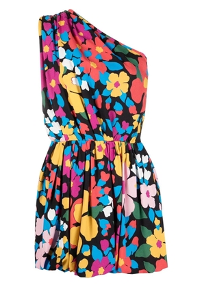 Saint Laurent floral-print one-shoulder mini dress - Blue