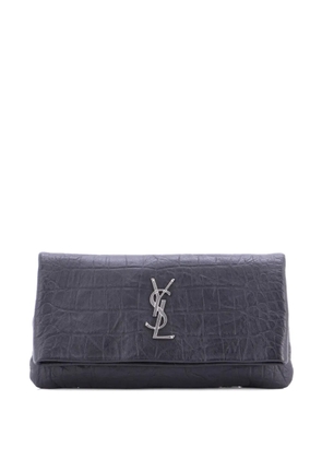Saint Laurent Pre-Owned West Hollywood Fold Over Crocodile Embossed Leather clutch bag - Black