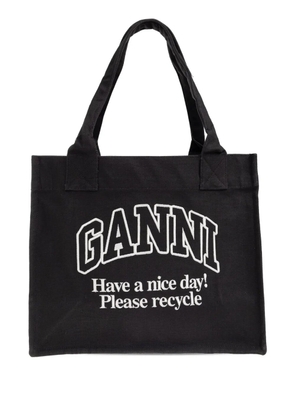 GANNI logo-embroidered tote bag - Black