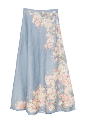 ZIMMERMANN Cascadian floral-print linen skirt - Blue