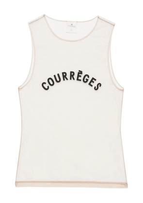 Courrèges logo-print tulle top - Neutrals