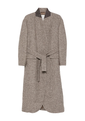 Brunello Cucinelli belted tweed coat - Brown