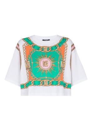 Balmain Foulard-print cropped T-shirt - White