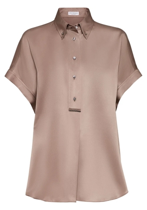 Brunello Cucinelli Monili-embellished silk shirt - Neutrals