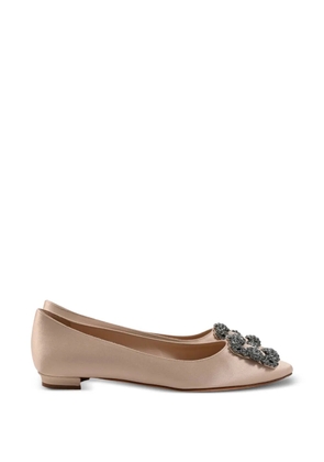 Manolo Blahnik 2020 Hangisi jewel-buckle satin ballet flats - Neutrals
