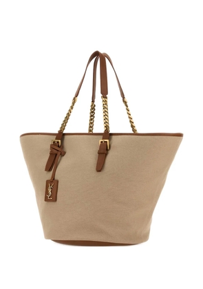 Saint Laurent Panier chain-trimmed canvas tote bag - Brown