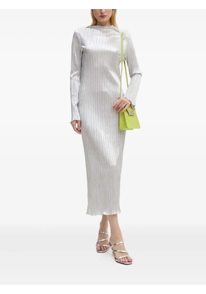 NEVER FULLY DRESSED plissé-effect long-sleeve dress - Silver