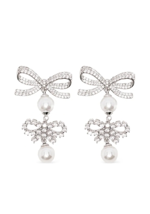 Self-Portrait double-bow pearl-drop earrings - Silver