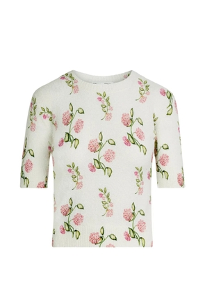 Oscar de la Renta flower-printed embroidered T-shirt - White