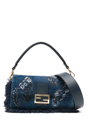 FENDI butterfly fringe baguette tote bag - Blue