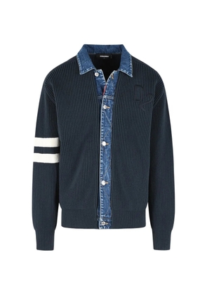 DSQUARED2 denim-collar ribbed cardigan - Blue