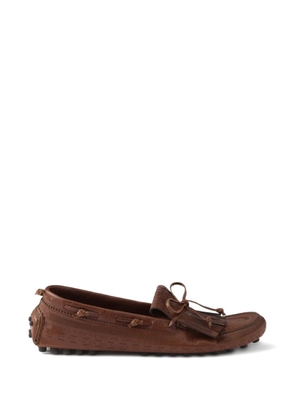 Prada fringe-apron leather loafers - Brown