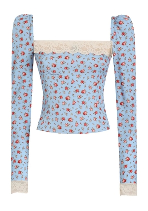 Dolce & Gabbana floral-print lace-trim top - Blue
