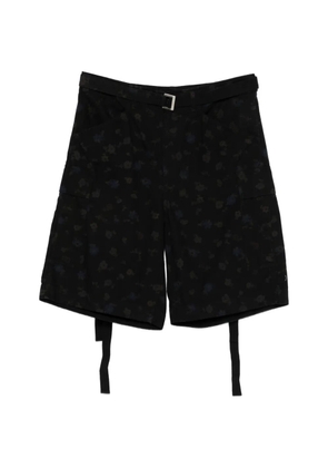 sacai floral-detail belt shorts - Black