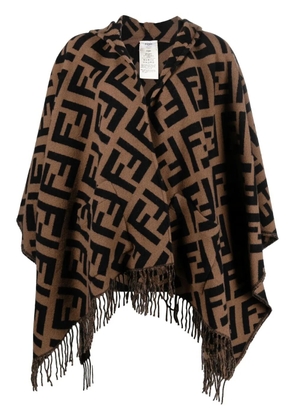 FENDI FF-jacquard cashmere poncho - Brown