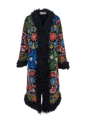 ZAZI VINTAGE floral-embroidered coat - Black