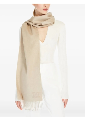 Max Mara embroidered-logo fringed scarf - Neutrals