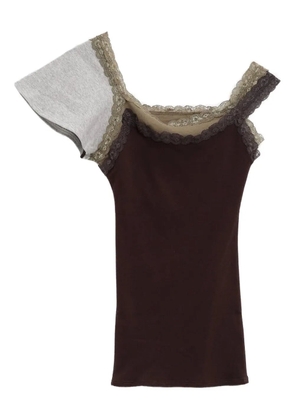 August Barron lace-trim top - Brown