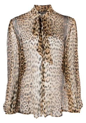 Roberto Cavalli leopard-print sheer pussybow blouse - Neutrals