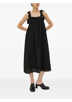 Bruuns Bazaar tie-strap perforated midi dress - Black