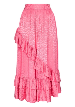 Batsheva diagonal ruffle midi skirt - Pink