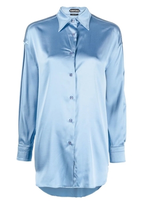 TOM FORD stretch-silk pointed-collar shirt - Blue