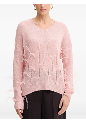 FRACOMINA feather-embellished V-neck sweater - Pink