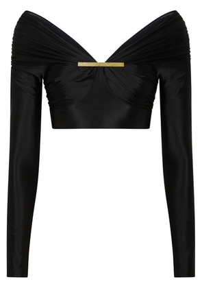 Rabanne glossy-finish long-sleeved cropped top - Black