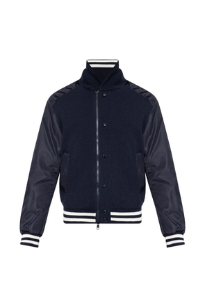 Moncler striped-trim knitted bomber jacket - Blue