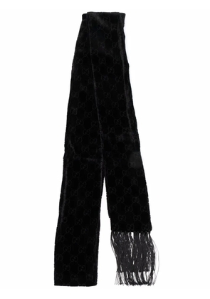 Gucci monogram-pattern fringed-edge scarf - Black