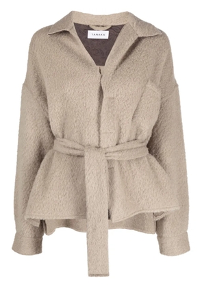 Tanaka V-neck belted fleece cardi-coat - Neutrals