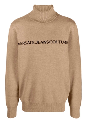 Versace Jeans Couture logo-intarsia roll-neck jumper - Neutrals