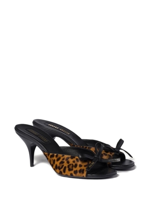 Miu Miu logo bow leather sandals - Brown