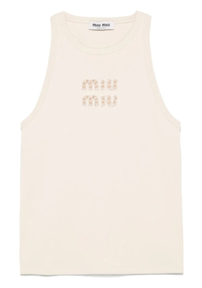Miu Miu logo-embroidered jersey tank top - Neutrals