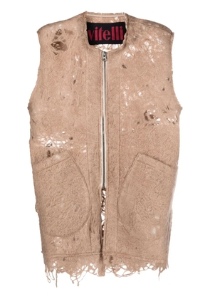 VITELLI distressed-effect zip-up vest - Neutrals