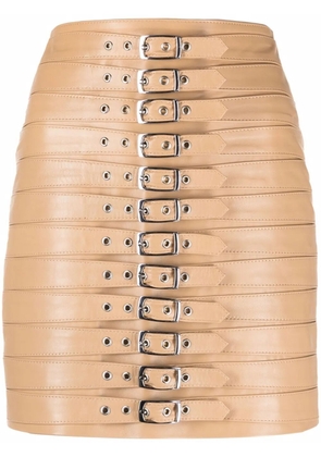 Manokhi high-waisted leather buckle skirt - Brown