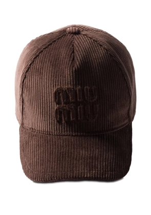 Miu Miu logo-patch corduroy baseball cap - Brown