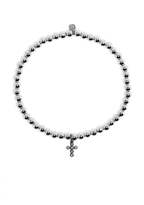 Sydney Evan 14kt white gold Cross Charm beaded bracelet - Silver