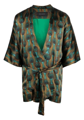 OZWALD BOATENG short geometric-print tie-waist jacket - Green