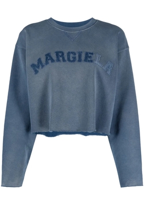 Maison Margiela logo-patch cropped cotton-jersey sweatshirt - Blue