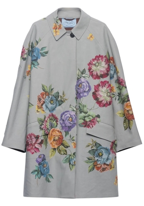 Prada floral-print single-breasted coat - Grey