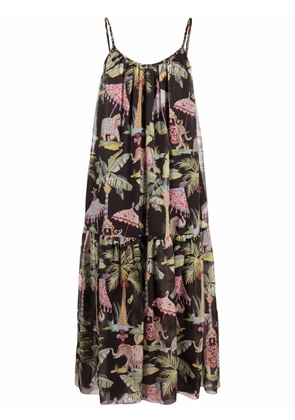 RED Valentino Elephant-print tiered dress - Black
