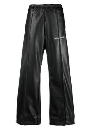 Palm Angels logo-print faux-leather track pants - Black