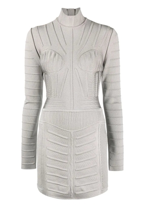 Balmain ribbed long-sleeve mini dress - Grey