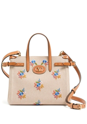 Valentino Garavani Antibes floral embroidered canvas shoulder bag - Neutrals