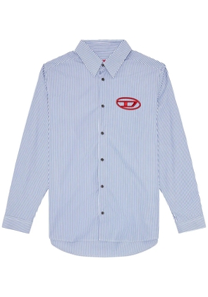 Diesel embroidered-logo striped poplin shirt - Blue