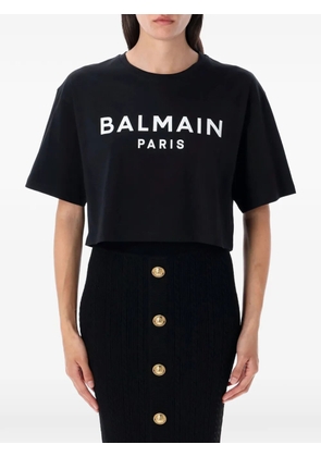 Balmain logo-print cropped T-shirt - Black