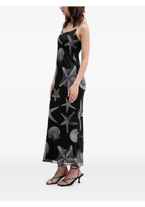 NEVER FULLY DRESSED sea-life print slip midi day dress - Black